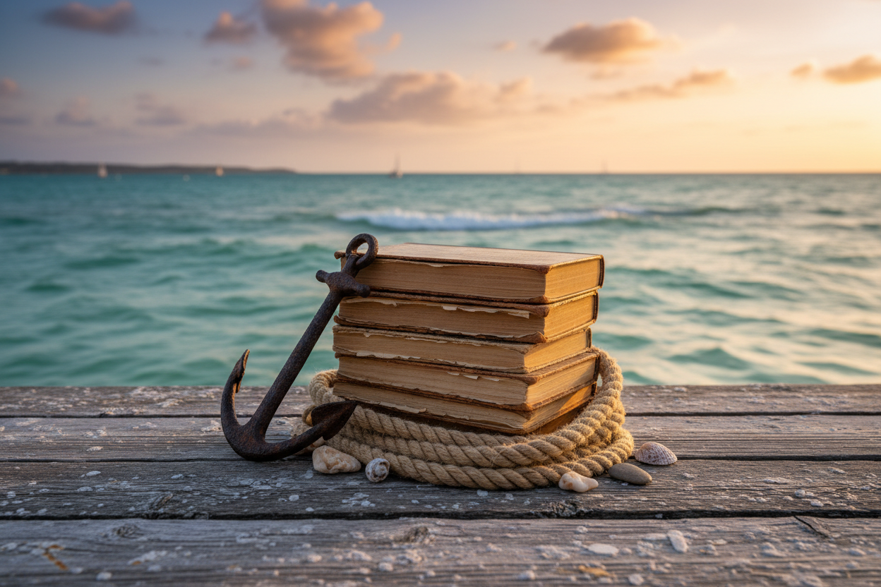 Books on a dock